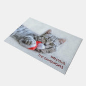 Cute Gray Tabby Cat met kerstPet Xmas Deurmat (Schuin)