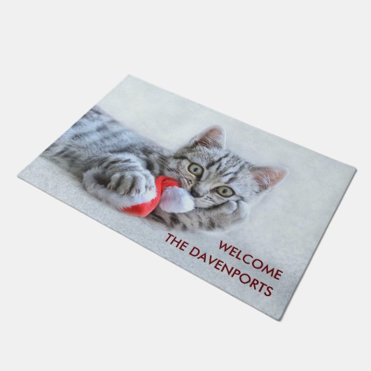 Cute Gray Tabby Cat met kerstPet Xmas Deurmat (Schuin)