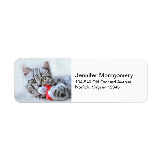 Cute Gray Tabby Cat met kerstPet Xmas Etiket (Voorkant)