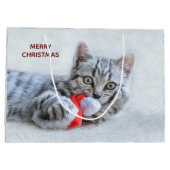 Cute Gray Tabby Cat met kerstPet Xmas Groot Cadeauzakje (Achterkant)