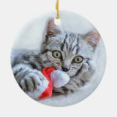 Cute Gray Tabby Cat met kerstPet Xmas Keramisch Ornament (Achterkant)