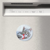 Cute Gray Tabby Cat met kerstPet Xmas Magneet (Insitu (Vaatwasser))
