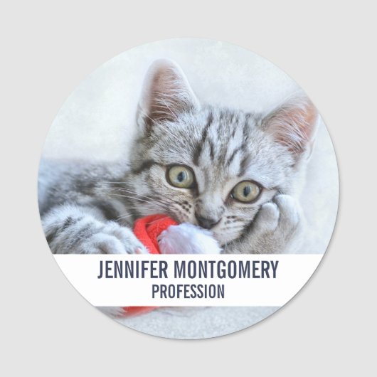 Cute Gray Tabby Cat met kerstPet Xmas Naamplaatje (Voorkant)