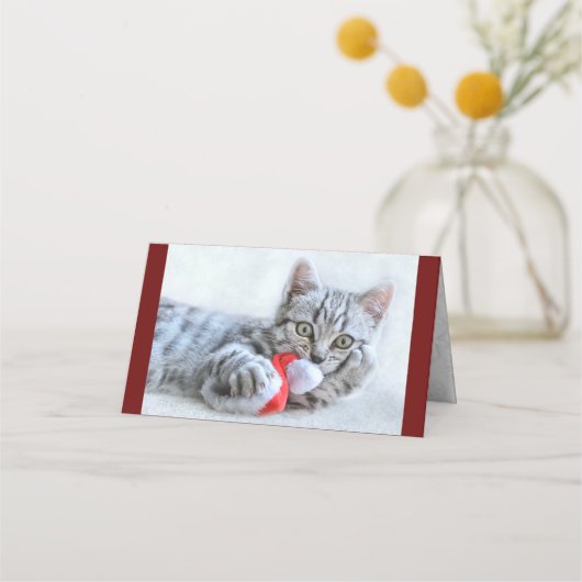 Cute Gray Tabby Cat met kerstPet Xmas Plaatskaartje (Voorkant)