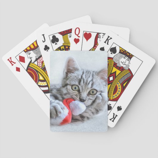 Cute Gray Tabby Cat met kerstPet Xmas Pokerkaarten (Achterkant)