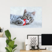 Cute Gray Tabby Cat met kerstPet Xmas Poster (Thuiskantoor)