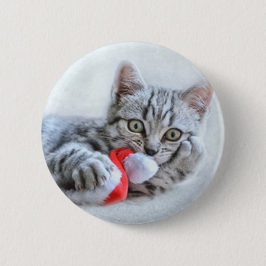 Cute Gray Tabby Cat met kerstPet Xmas Ronde Button 5,7 Cm (Voorkant)