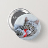 Cute Gray Tabby Cat met kerstPet Xmas Ronde Button 5,7 Cm (Voorkant /achterkant)