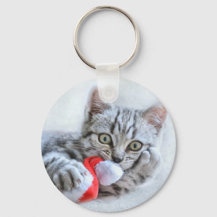 Cute Gray Tabby Cat met kerstPet Xmas Sleutelhanger