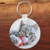 Cute Gray Tabby Cat met kerstPet Xmas Sleutelhanger (Voorkant)