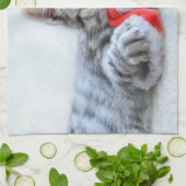 Cute Gray Tabby Cat met kerstPet Xmas Theedoek (Gevouwen)