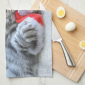 Cute Gray Tabby Cat met kerstPet Xmas Theedoek (Quarter Fold)