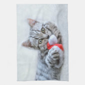 Cute Gray Tabby Cat met kerstPet Xmas Theedoek (Verticaal)