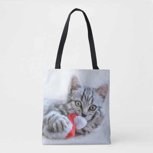 Cute Gray Tabby Cat met kerstPet Xmas Tote Bag (Voorkant)