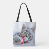 Cute Gray Tabby Cat met kerstPet Xmas Tote Bag (Achterkant)
