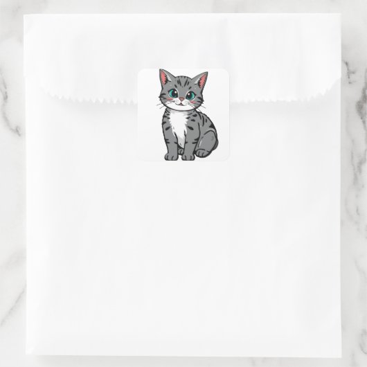Cute Gray Tabby Cat Sticker – Adorable Cartoon Kit (Tas)