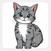 Cute Gray Tabby Cat Sticker – Adorable Cartoon Kit (Voorkant)