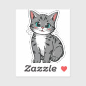 Cute Gray Tabby Cat Sticker – Adorable Cartoon Kit (Vel)