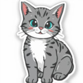 Cute Gray Tabby Cat Sticker – Adorable Cartoon Kit (Voorkant)