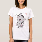 Cute Gray Tabby Kitty Cat & Heart T-shirt (Voorkant)