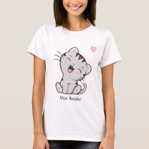 Cute Gray Tabby Kitty Cat & Heart T-shirt