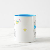 Cute Gray Tabby Kitty Cat & Little Bird Tweekleurige Koffiemok (Center)