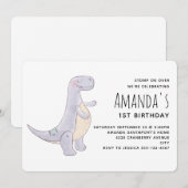 Cute Gray Tyrannosaurus Rex Dinosaur Speelgoed Bir Kaart (Voorkant / Achterkant)