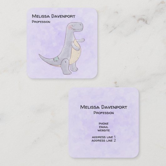 Cute Gray Tyrannosaurus Rex Dinosaur Speelgoed Bus Vierkante Visitekaartje (Voorkant / Achterkant)