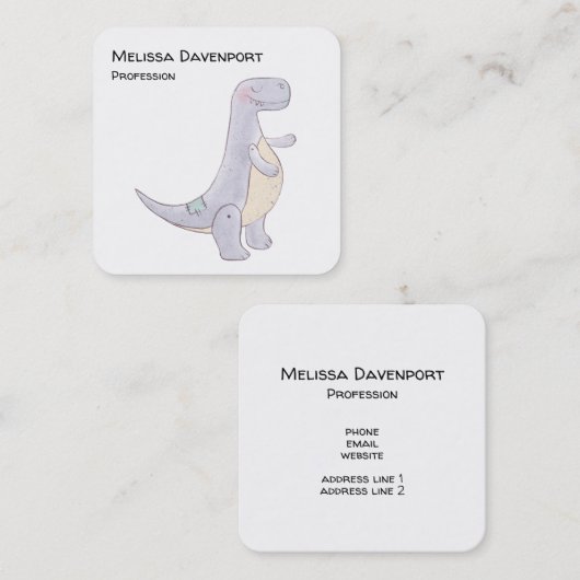 Cute Gray Tyrannosaurus Rex Dinosaur Speelgoed Bus Vierkante Visitekaartje (Voorkant / Achterkant)