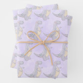 Cute Gray Tyrannosaurus Rex Dinosaur Speelgoed Inpakpapier Vel (In situ)