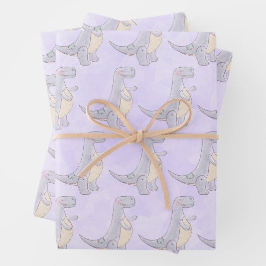 Cute Gray Tyrannosaurus Rex Dinosaur Speelgoed Inpakpapier Vel (In situ)