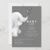 Cute Gray Waterverf Elephant Baby shower Kaart (Voorkant)