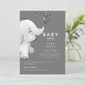 Cute Gray Waterverf Elephant Baby shower Kaart (Staand voorkant)