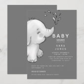 Cute Gray Waterverf Elephant Baby shower Kaart (Voorkant / Achterkant)