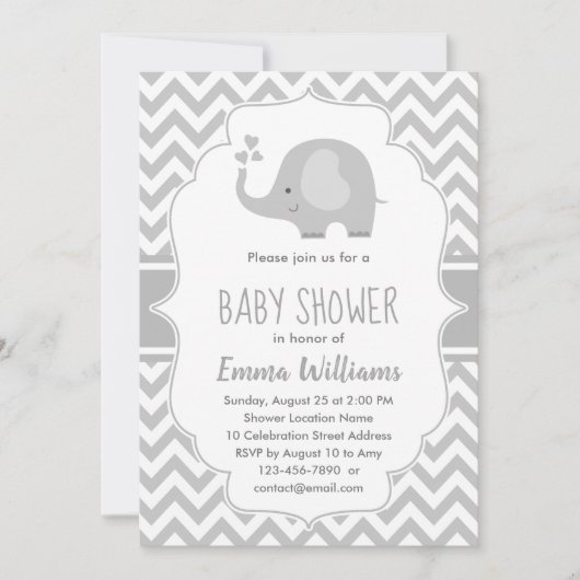 Cute Gray White Elephant | Neutraal Baby shower Kaart (Voorkant)