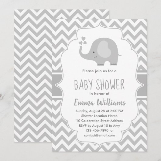 Cute Gray White Elephant | Neutraal Baby shower Kaart (Voorkant / Achterkant)
