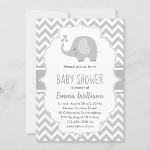 Cute Gray White Elephant   Neutraal Baby shower Kaart