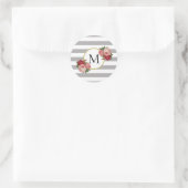 Cute Gray White Striped Retro Flowers Monogram Ronde Sticker (Tas)
