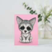 Cute Gray Wolf Cub Puppy op Roze Briefkaart (Staand voorkant)