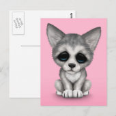 Cute Gray Wolf Cub Puppy op Roze Briefkaart (Voorkant / Achterkant)