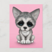 Cute Gray Wolf Cub Puppy op Roze Briefkaart (Voorkant)