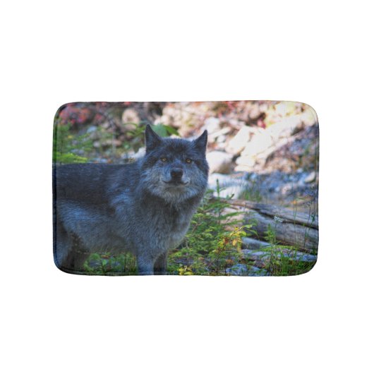 Cute Gray Wolf en Wilderness Forest Badmat (Voorkant)