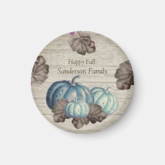 Cute Gray Wood Autumn Herfst Blue Pumpkin Magnet (Voorkant)