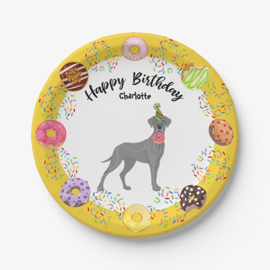 Cute Great Dane Dog Birthday Party Paper Bord (Voorkant)