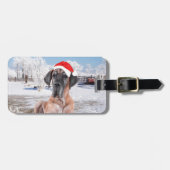 Cute Great Dane Dog Sitting in Snow-Kerstmis-Pet Bagagelabel (Voorkant horizontaal)
