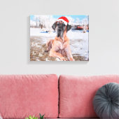 Cute Great Dane Dog Sitting in Snow-Kerstmis-Pet Canvas Afdruk (Insitu (Woonkamer))