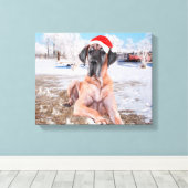 Cute Great Dane Dog Sitting in Snow-Kerstmis-Pet Canvas Afdruk (Insitu (Houten vloer))