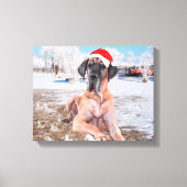 Cute Great Dane Dog Sitting in Snow-Kerstmis-Pet Canvas Afdruk (Voorkant)