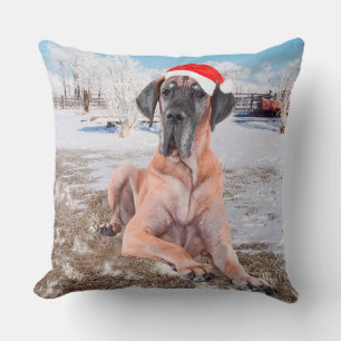 Cute Great Dane Dog Sitting in Snow-Kerstmis-Pet Kussen