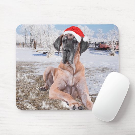 Cute Great Dane Dog Sitting in Snow-Kerstmis-Pet Muismat (Met muis)